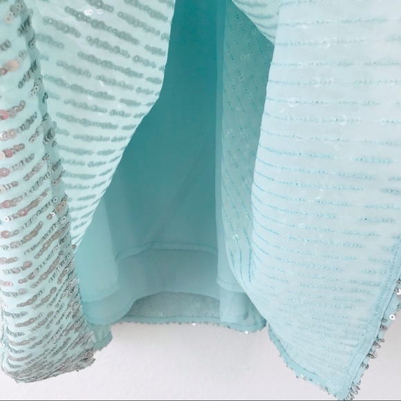 New! Forever 21 Sequins Mint Aqua Spaghetti Strap Formal Cocktail Mini Dress - Picture 8 of 10